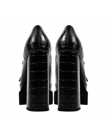 Double Platform Leather Patterned Lace Up Pumps