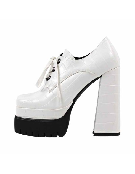 Double Platform Leather Patterned Lace Up Pumps