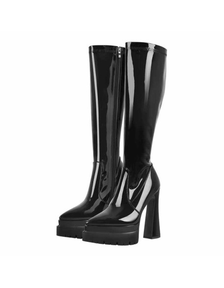 Black Pointed Toe Double Platform Knee High Boots