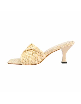 Woven Straw  Kitten Heels Sandals