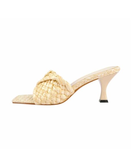 Woven Straw  Kitten Heels Sandals