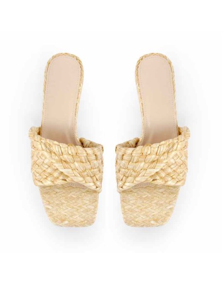 Woven Straw  Kitten Heels Sandals