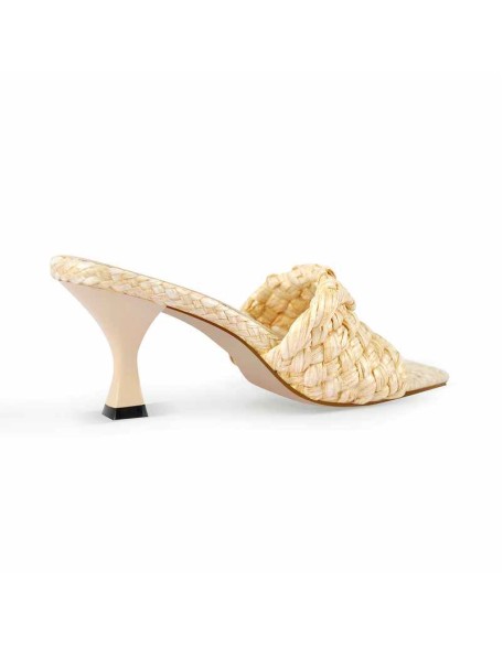 Woven Straw  Kitten Heels Sandals