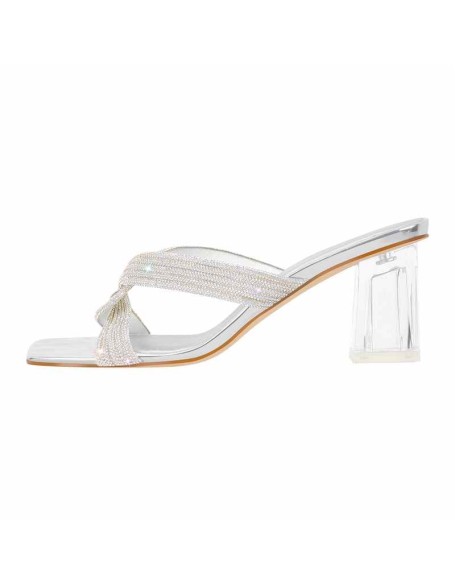 Rhinestone Strap Clear Block Sandals Mules