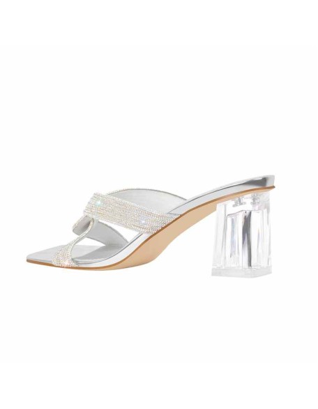 Rhinestone Strap Clear Block Sandals Mules