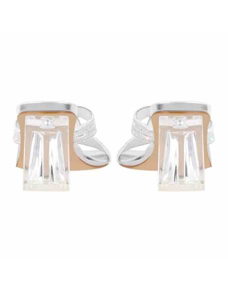 Rhinestone Strap Clear Block Sandals Mules