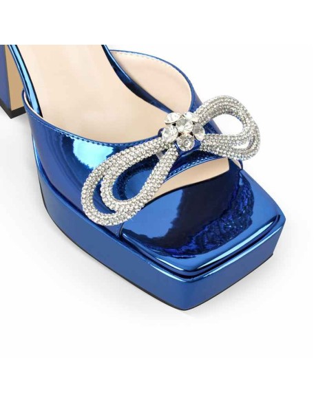 Rhinestone Bow Ankle Strap Platform Sandals