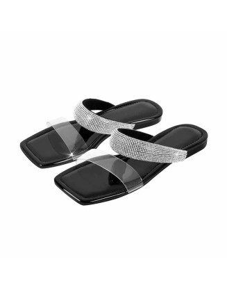 Clear Strap Rhinestone Flat Sandals