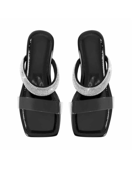 Clear Strap Rhinestone Flat Sandals