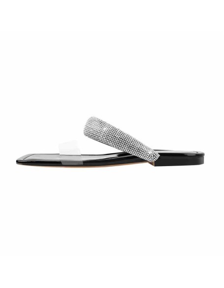 Clear Strap Rhinestone Flat Sandals