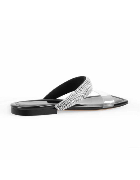 Clear Strap Rhinestone Flat Sandals