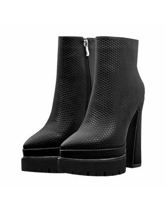 Double Platform Pointed Toe Zipper Ankle Boots
