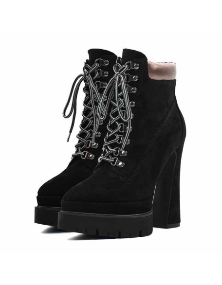 Double Platform Pointed Toe Lace-up Ankle Boots