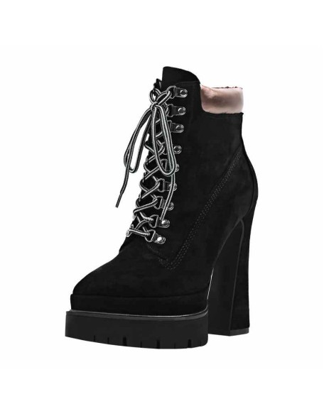 Double Platform Pointed Toe Lace-up Ankle Boots