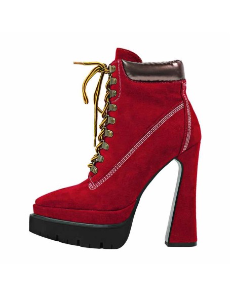 Double Platform Pointed Toe Lace-up Ankle Boots