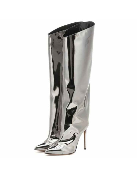 Metallic Leather Stiletto Knee High Boots