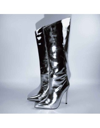 Metallic Leather Stiletto Knee High Boots