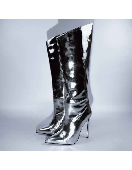 Metallic Leather Stiletto Knee High Boots