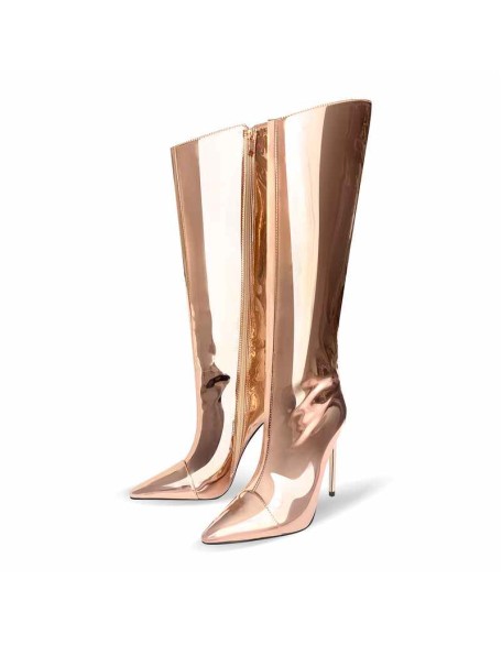 Metallic Leather Stiletto Knee High Boots