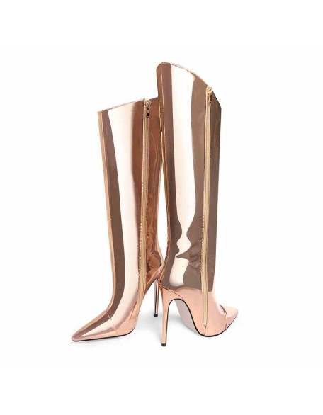 Metallic Leather Stiletto Knee High Boots