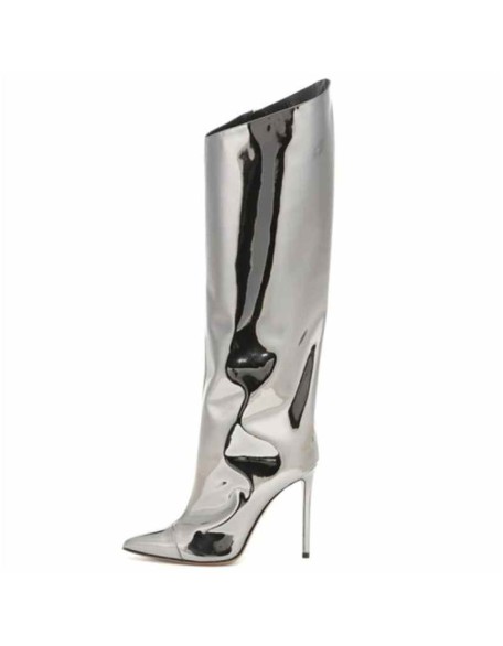 Metallic Leather Stiletto Knee High Boots