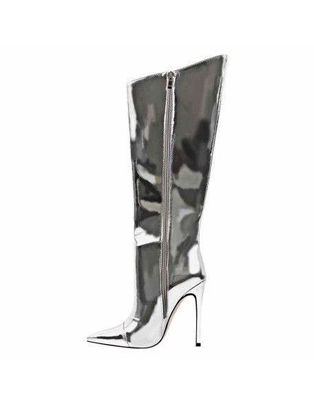Metallic Leather Stiletto Knee High Boots