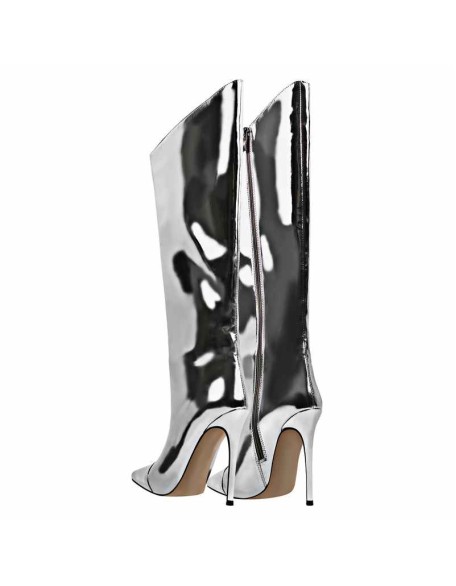 Metallic Leather Stiletto Knee High Boots
