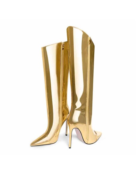 Metallic Leather Stiletto Knee High Boots