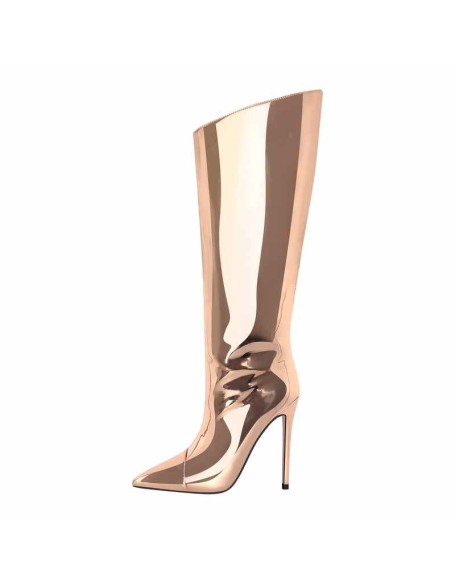 Metallic Leather Stiletto Knee High Boots