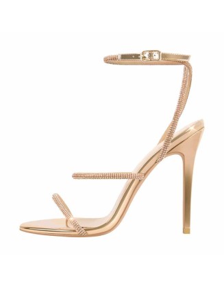 Open Toe High Heels Rhinestone Strappy Sandals