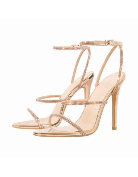 Open Toe High Heels Rhinestone Strappy Sandals