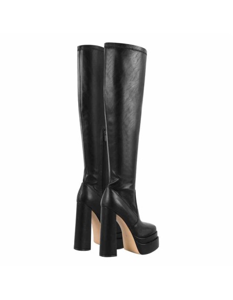 Platform Chunky Heels Black Knee High Boots