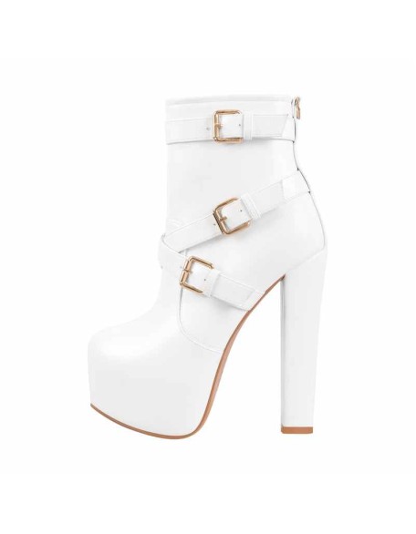 Round Toe Platform Chunky Buckle Zipper Ankle Boots