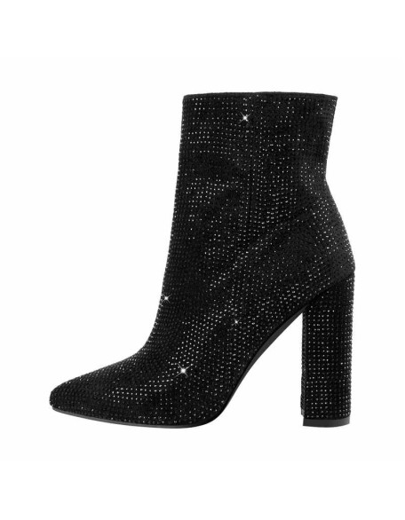 Pointed Toe Rhinestone Chunky Heel Ankle Boots
