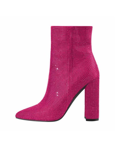 Pointed Toe Rhinestone Chunky Heel Ankle Boots