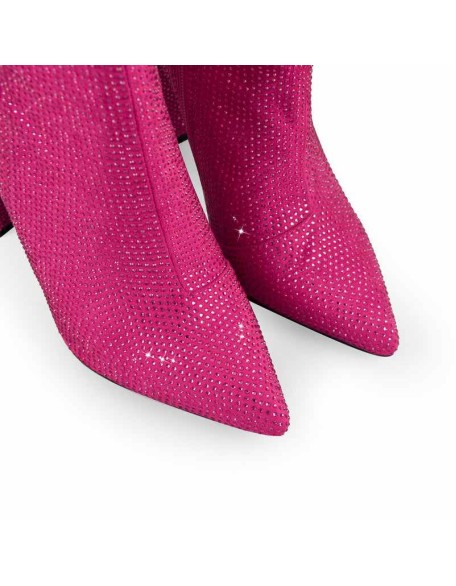 Pointed Toe Rhinestone Chunky Heel Ankle Boots