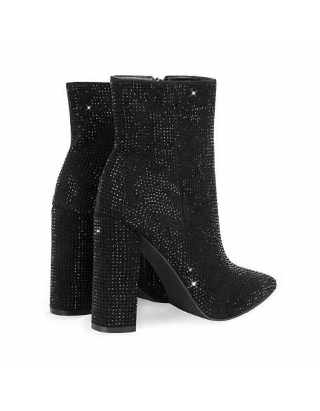 Pointed Toe Rhinestone Chunky Heel Ankle Boots