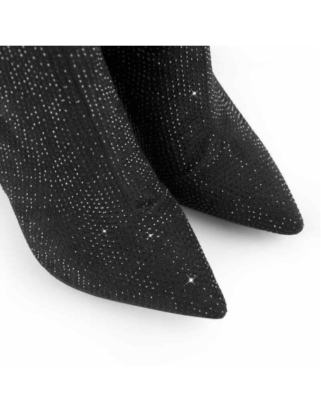 Pointed Toe Rhinestone Chunky Heel Ankle Boots
