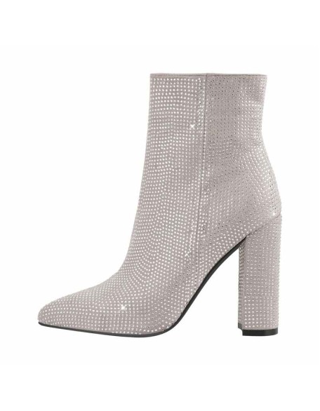 Pointed Toe Rhinestone Chunky Heel Ankle Boots