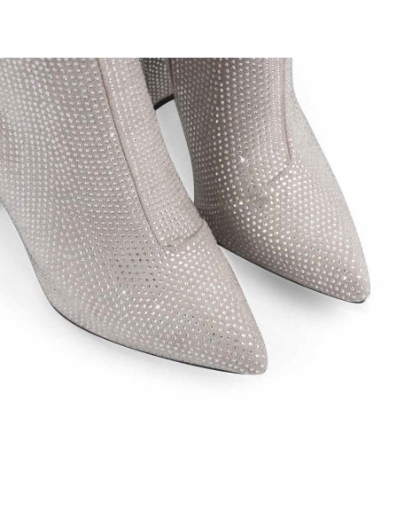 Pointed Toe Rhinestone Chunky Heel Ankle Boots