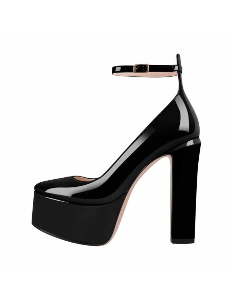 Platform Chunky Heel Ankle Strap Pink Pumps