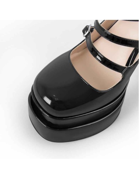 Double Platform Square Toe Chunky Heel Pumps