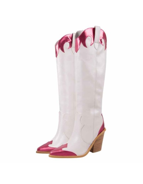 Pointed Toe Metallic Leather Trim Knee High Western Boots