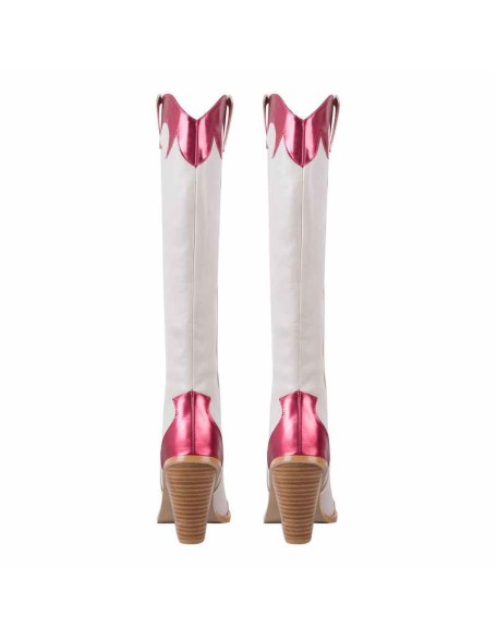Pointed Toe Metallic Leather Trim Knee High Western Boots