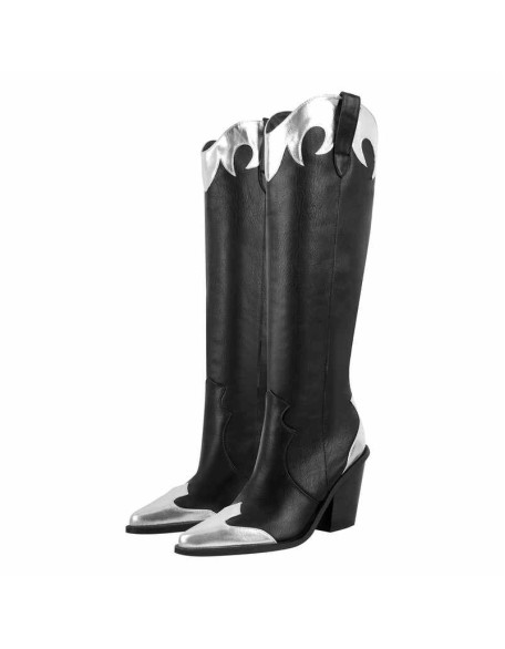 Pointed Toe Metallic Leather Trim Knee High Western Boots