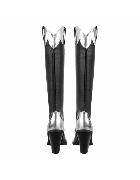 Pointed Toe Metallic Leather Trim Knee High Western Boots