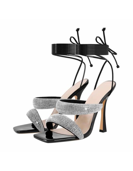 Rhinestone High Heel Lace up Strappy Sandals