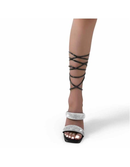 Rhinestone High Heel Lace up Strappy Sandals