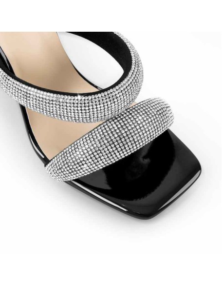 Rhinestone High Heel Lace up Strappy Sandals
