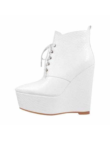 Wedge High Heel Platform Lace up Zipper Ankle Boots